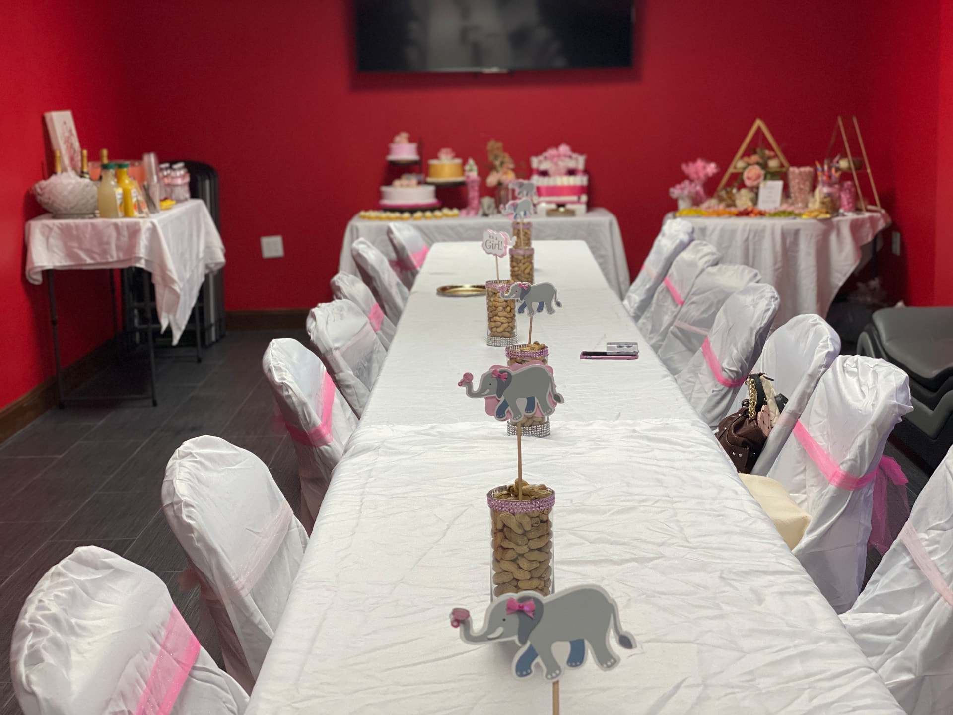 Party tables set up in the Fireball party room