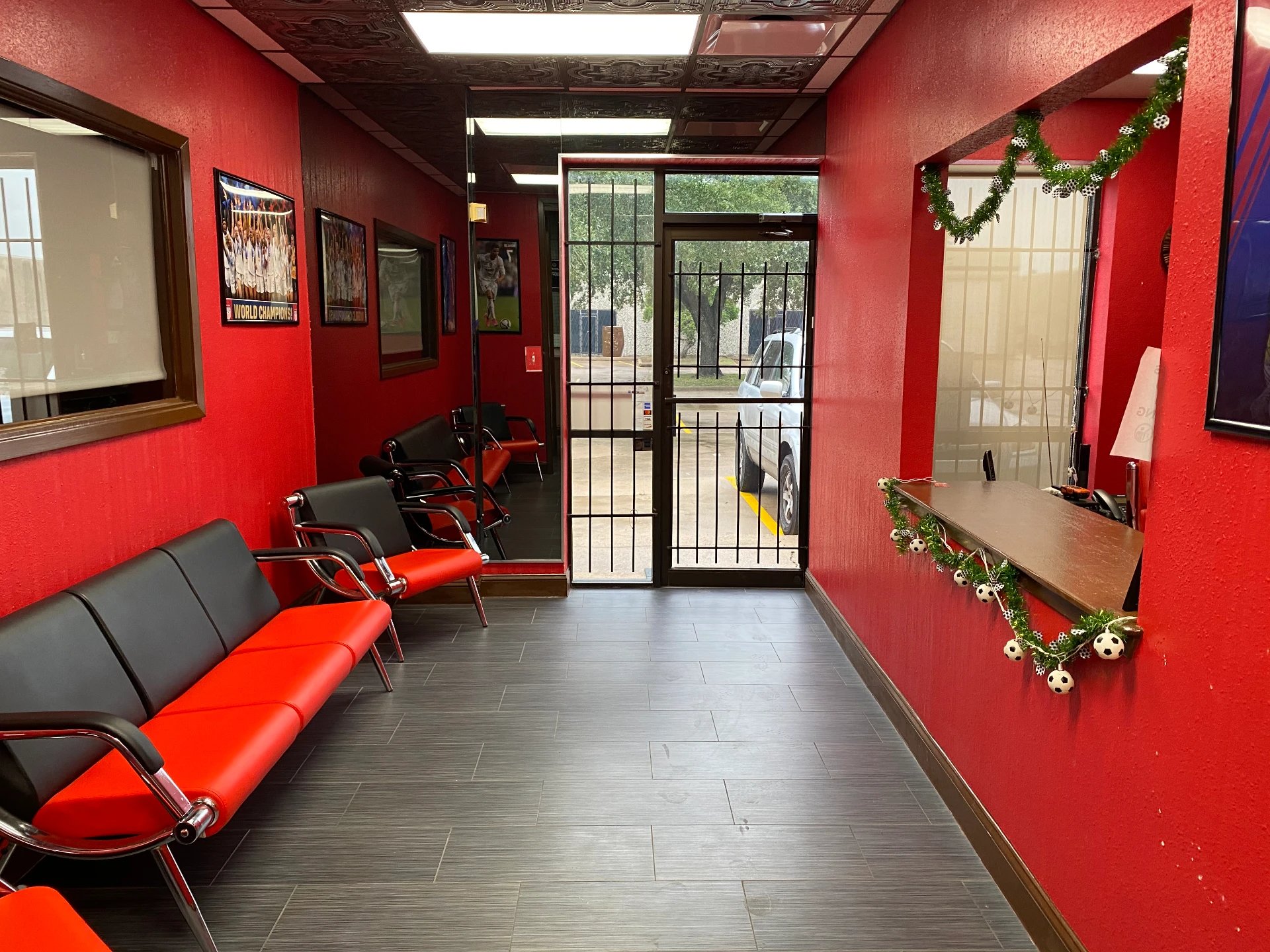 Fireball lobby and reception area with soccer decor